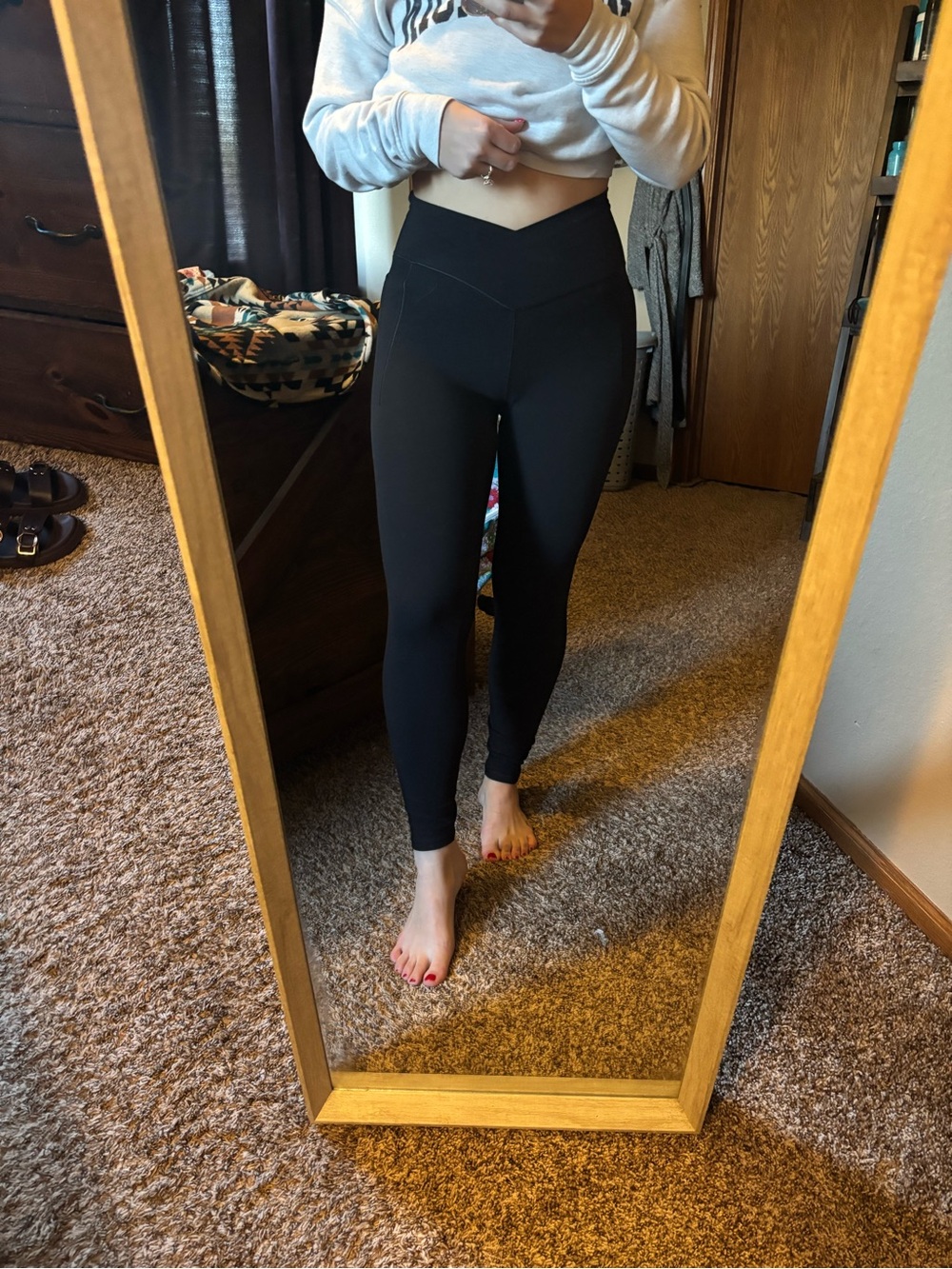 2 pairs of aerie Black High-Waist V-Shaped Seam Leggings